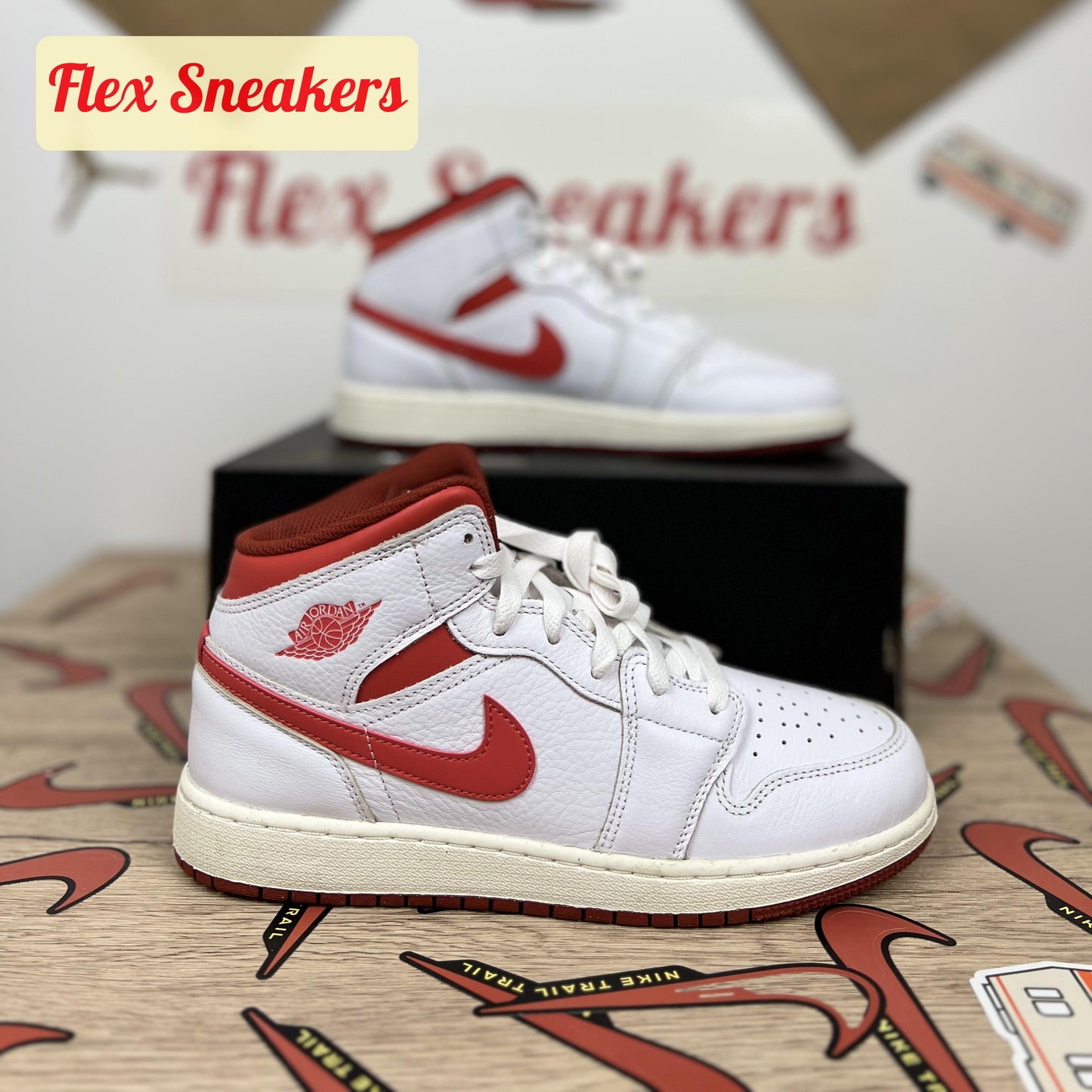 Air Jordan 1 Mid SE (GS) White/Red-Sail