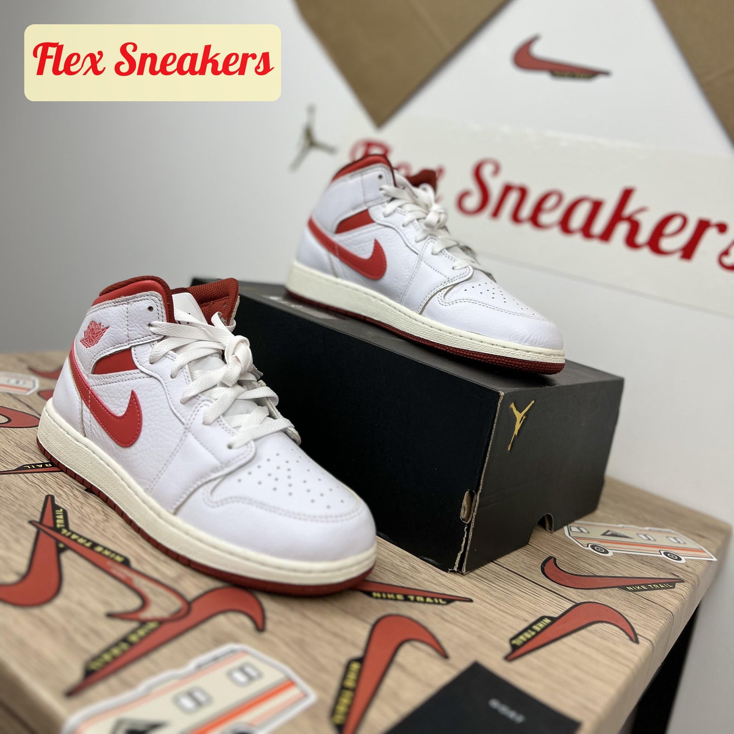 Air Jordan 1 Mid SE (GS) White/Red-Sail