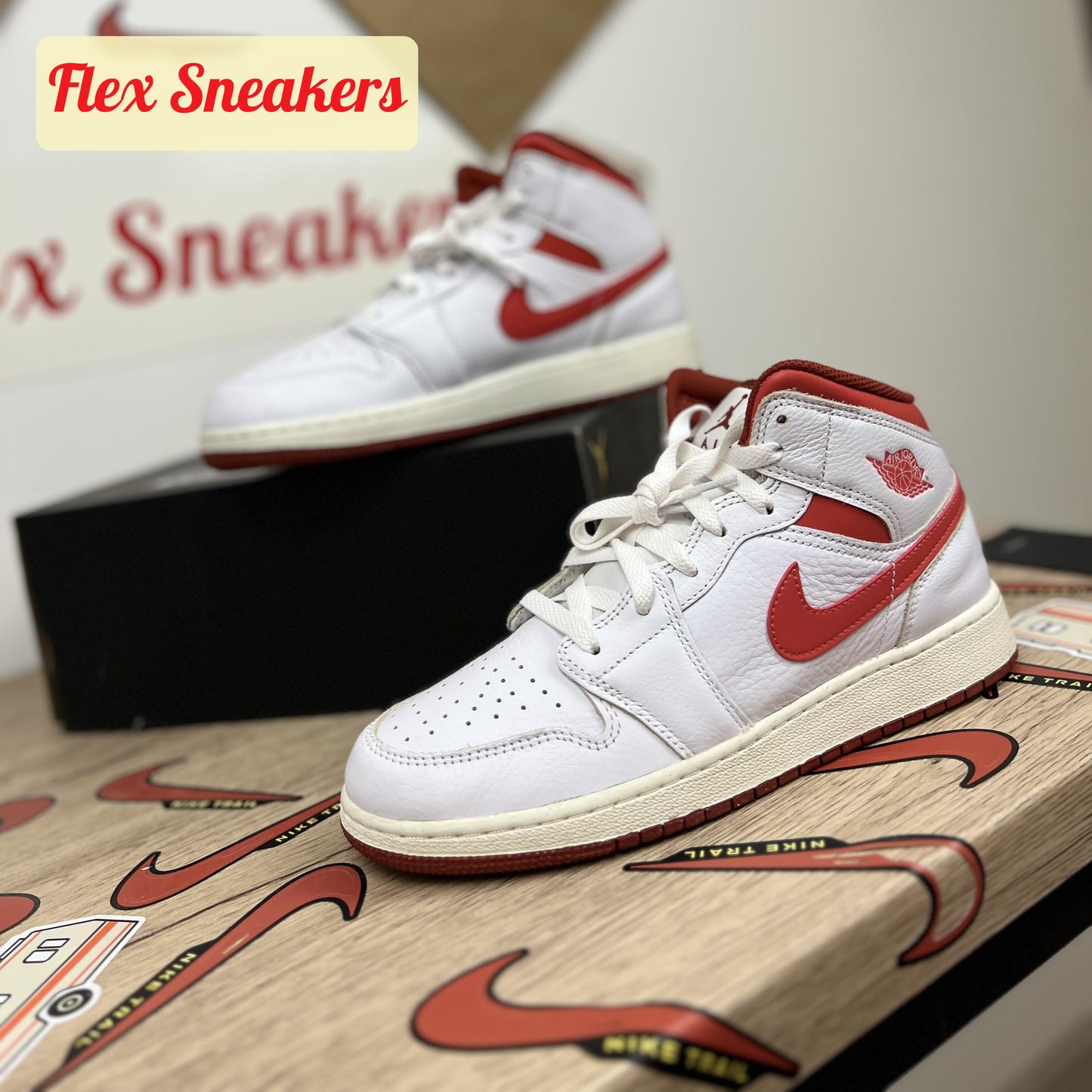 Air Jordan 1 Mid SE (GS) White/Red-Sail