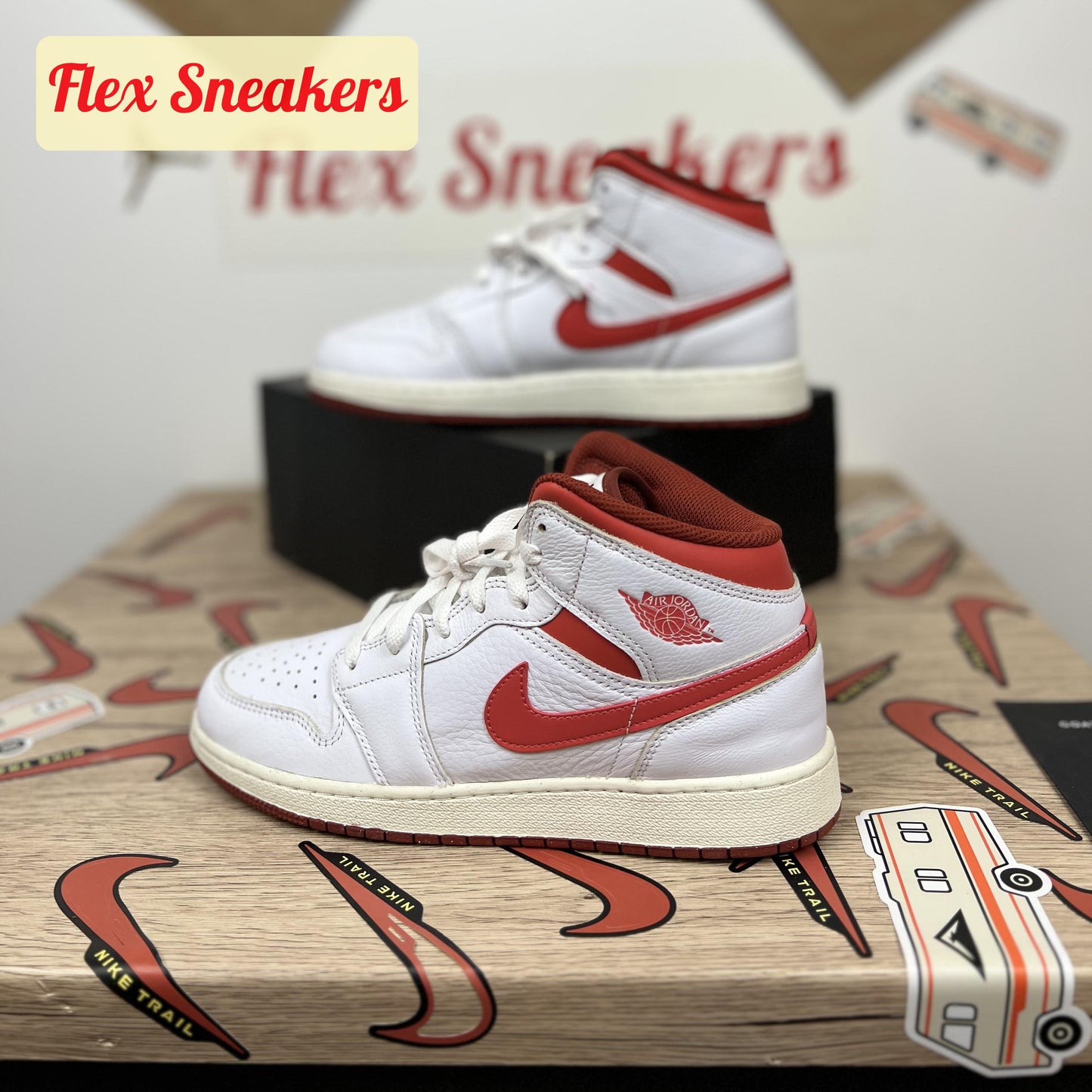 Air Jordan 1 Mid SE (GS) White/Red-Sail