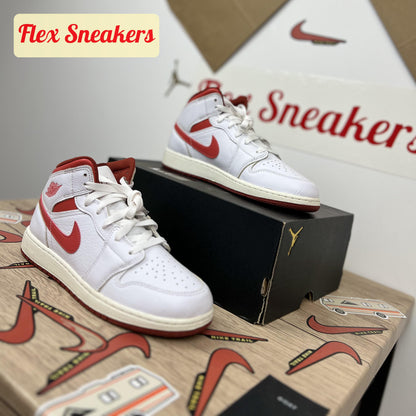 Air Jordan 1 Mid SE (GS) White/Red-Sail
