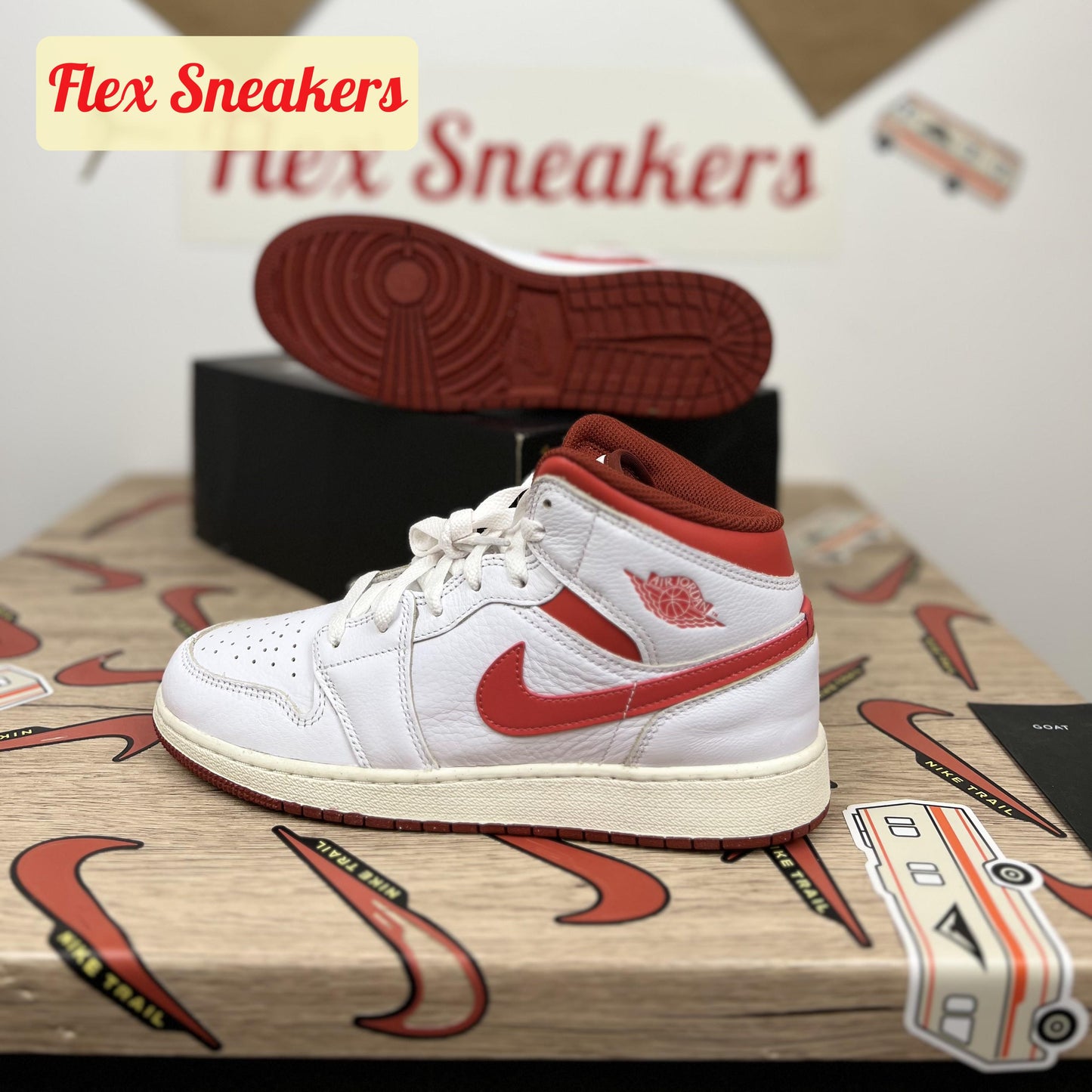 Air Jordan 1 Mid SE (GS) White/Red-Sail